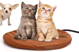 Pet Heating Pad for Cats Small Dogs Kittens Waterproof Electric Rabbit Bed Warmer with Chew Resistant Cord Round 7 Level Adjustable Temperature