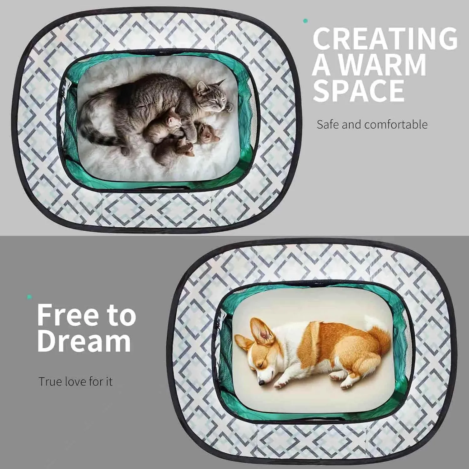 Pet Playpen, Foldable Dog Cat Playpens, Portable Exercise Kennel Tent Crate, Water-Resistant Breathable Shade Cover, Indoor Outdoor Travel Camping Use (Small-27.5 * 21.6 * 17.7inch, Printed Green)