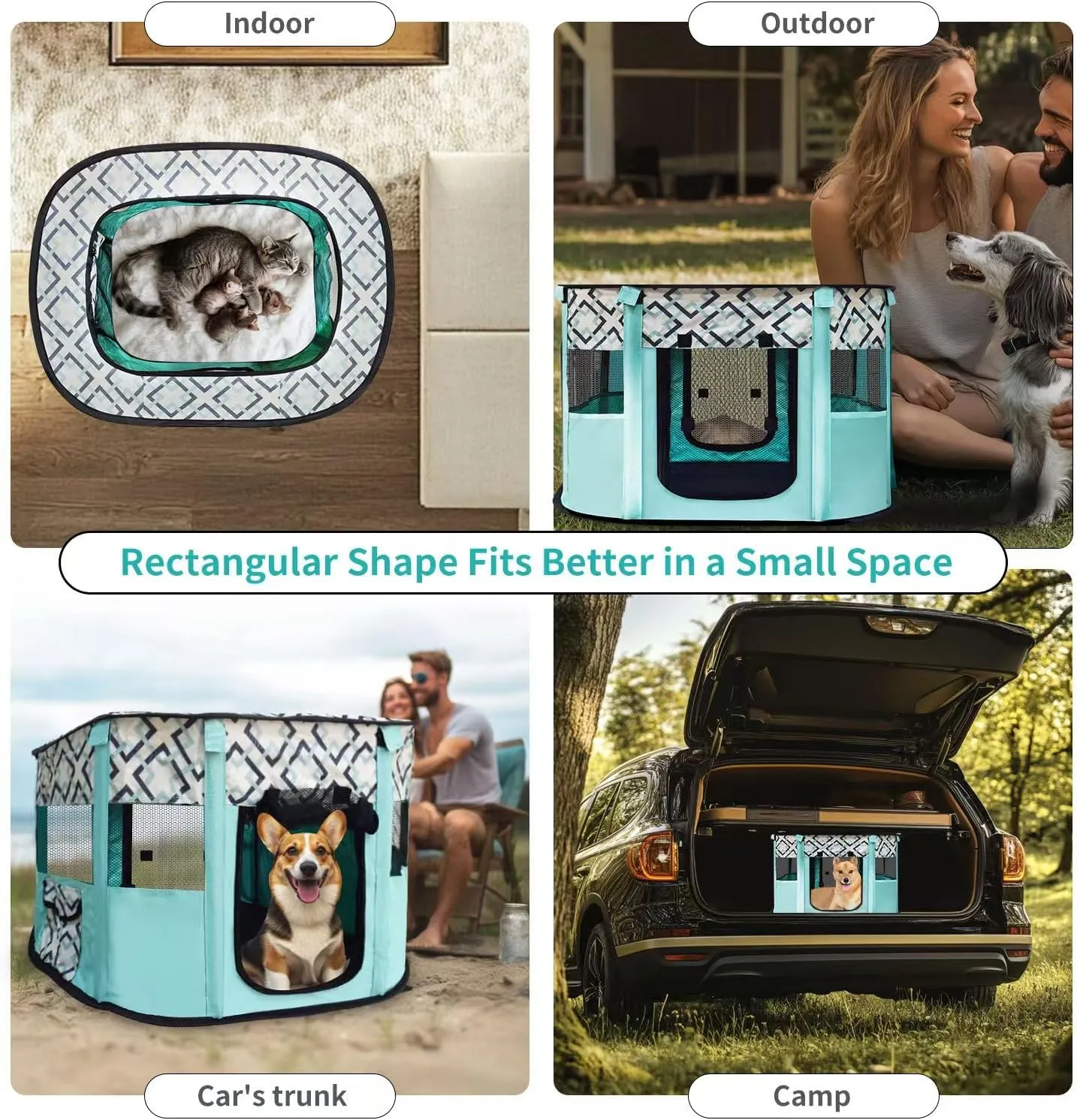 Pet Playpen, Foldable Dog Cat Playpens, Portable Exercise Kennel Tent Crate, Water-Resistant Breathable Shade Cover, Indoor Outdoor Travel Camping Use (Small-27.5 * 21.6 * 17.7inch, Printed Green)