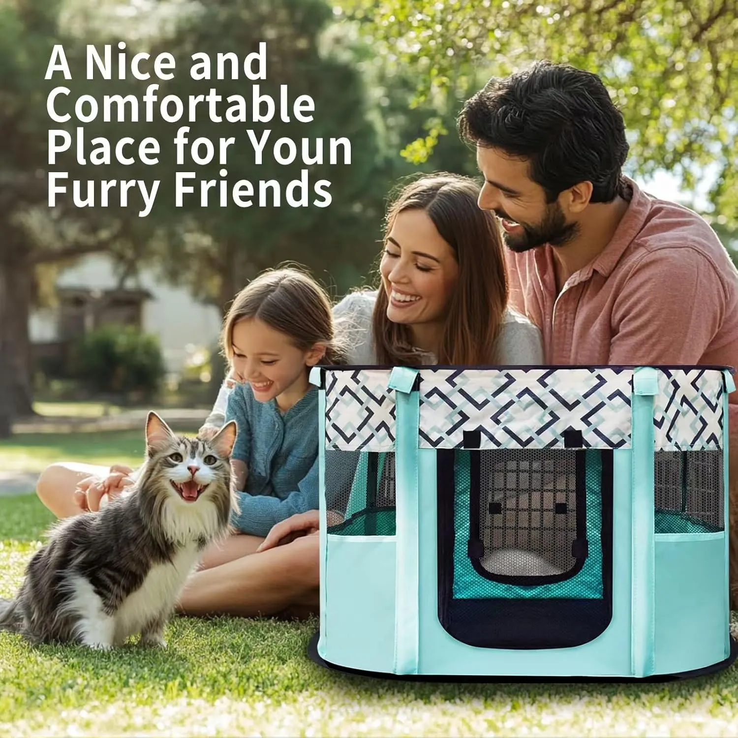 Pet Playpen, Foldable Dog Cat Playpens, Portable Exercise Kennel Tent Crate, Water-Resistant Breathable Shade Cover, Indoor Outdoor Travel Camping Use (Small-27.5 * 21.6 * 17.7inch, Printed Green)