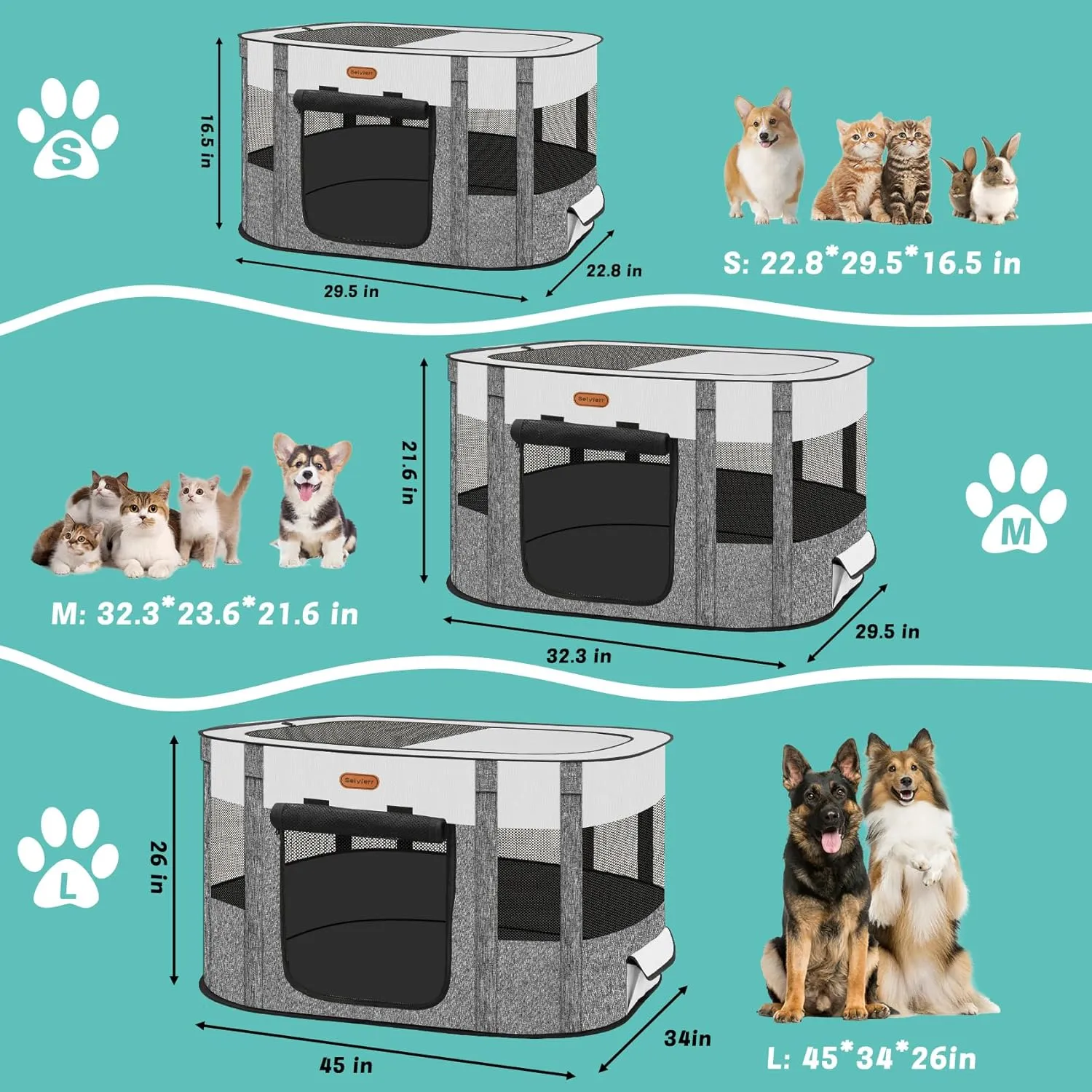 Pet Playpen, Foldable Kitten cage Puppy Play Pen, Dog Playpens, Puppys Pens for Indoors, Travel Crate with Carrying Case, Tent Outdoor Camping Use