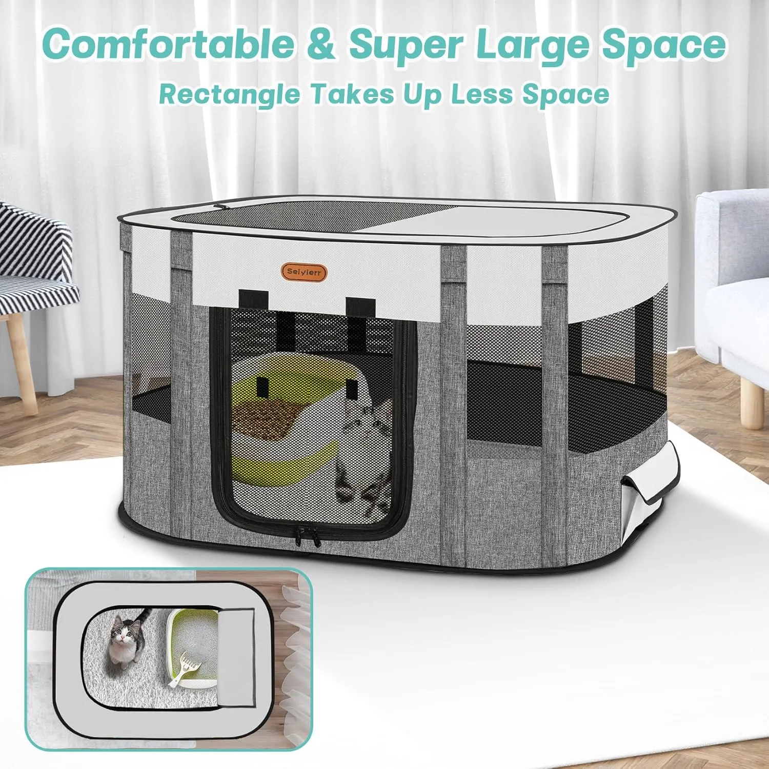 Pet Playpen, Foldable Kitten cage Puppy Play Pen, Dog Playpens, Puppys Pens for Indoors, Travel Crate with Carrying Case, Tent Outdoor Camping Use