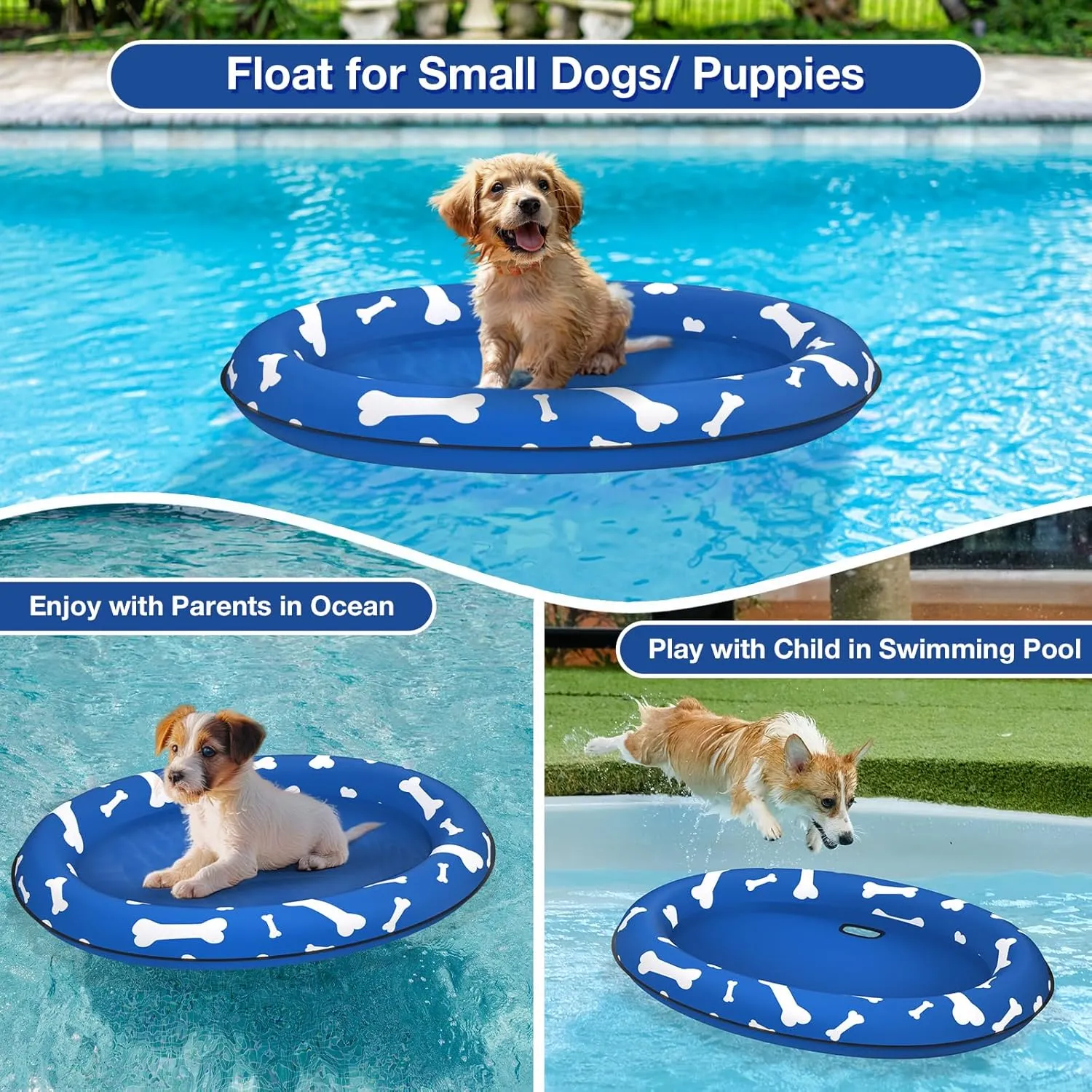 Pet Soft Dog Float Raft - Inflatable Dog Swimming Float for Summer (Small, Blue Bone)