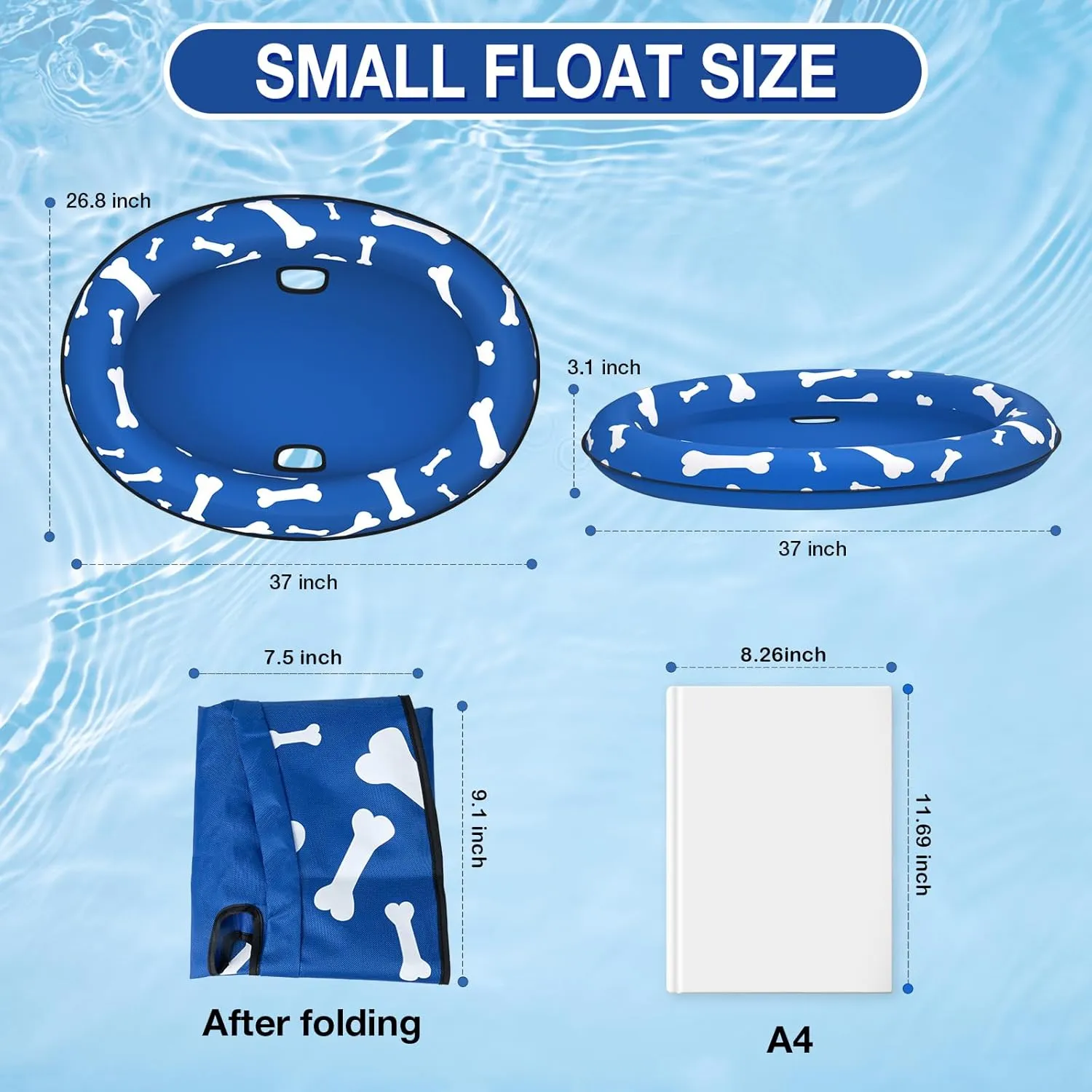 Pet Soft Dog Float Raft - Inflatable Dog Swimming Float for Summer (Small, Blue Bone)