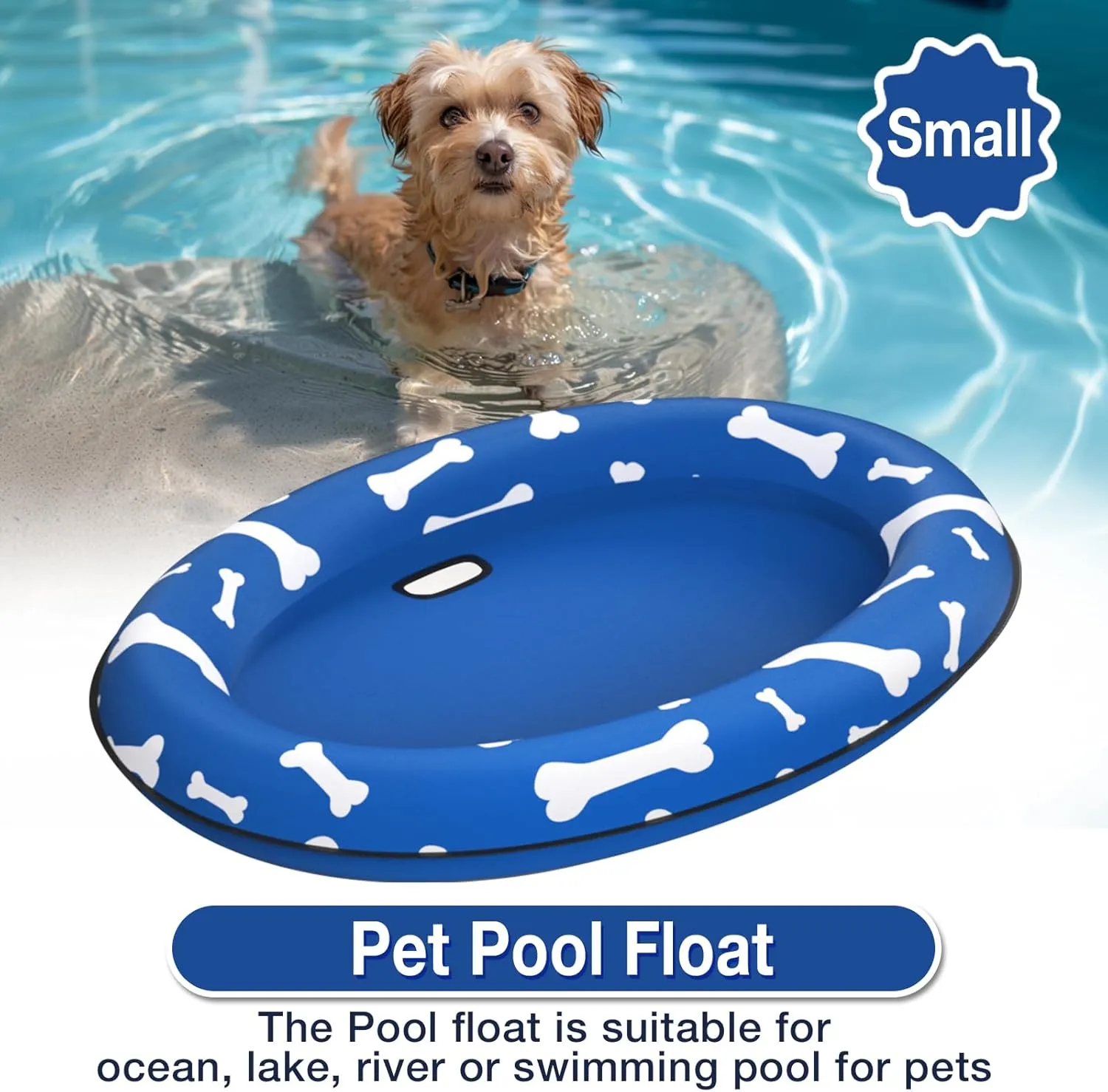 Pet Soft Dog Float Raft - Inflatable Dog Swimming Float for Summer (Small, Blue Bone)