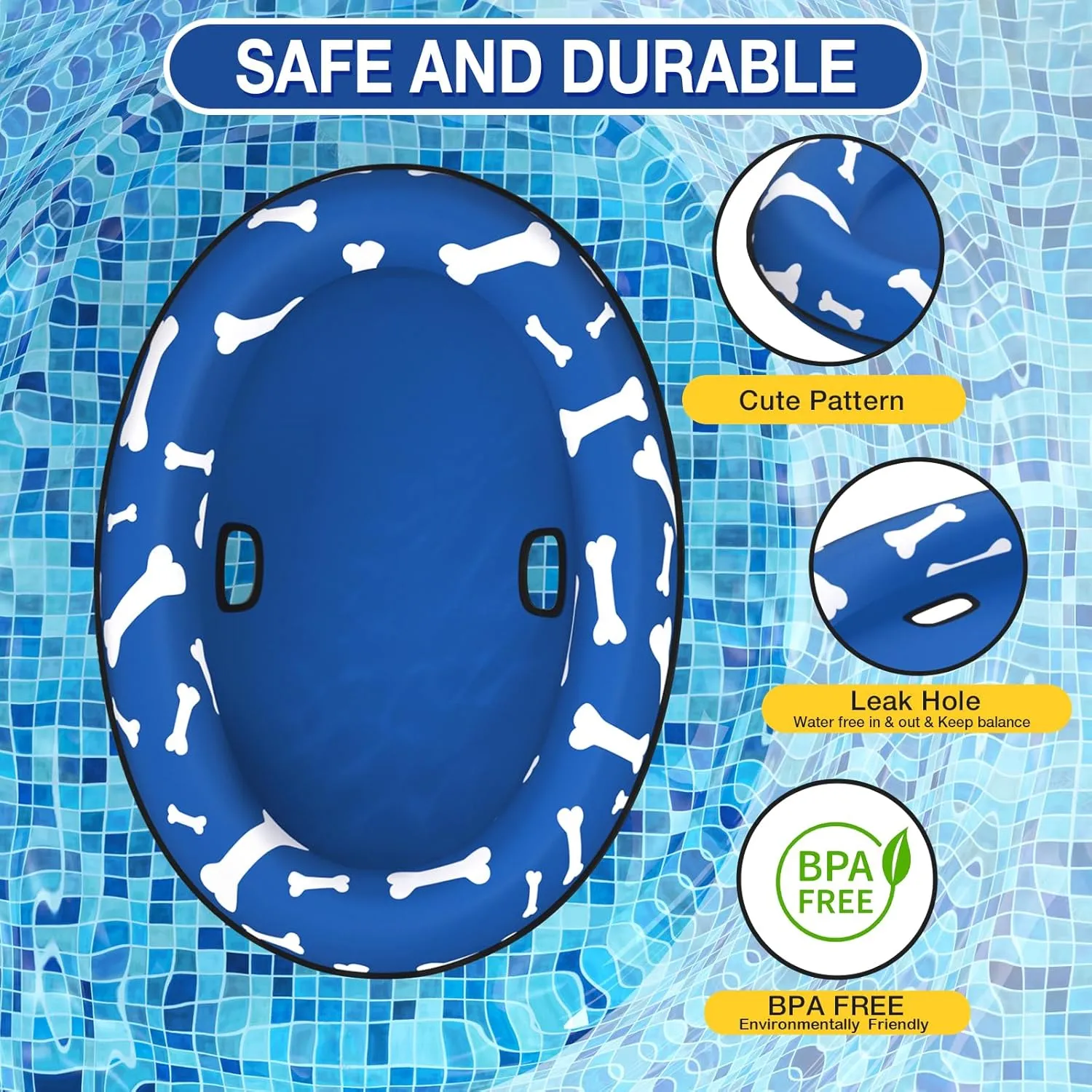 Pet Soft Dog Float Raft - Inflatable Dog Swimming Float for Summer (Small, Blue Bone)