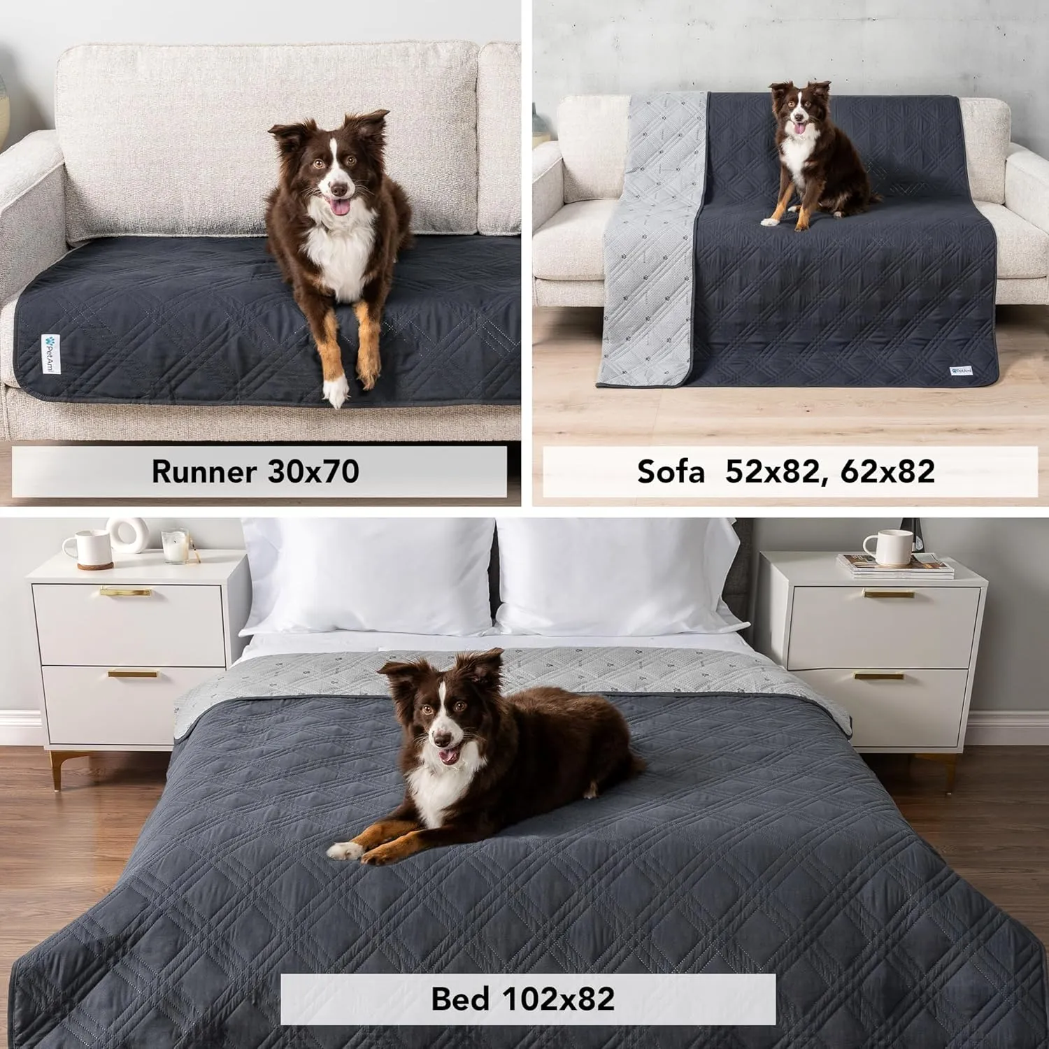 PetAmi Reversible Furniture Cover, Sofa Protector for Pet, Cat Bed, Washable Waterproof Blanket, Dog Cover for Couch Seat, 68x82 Gray