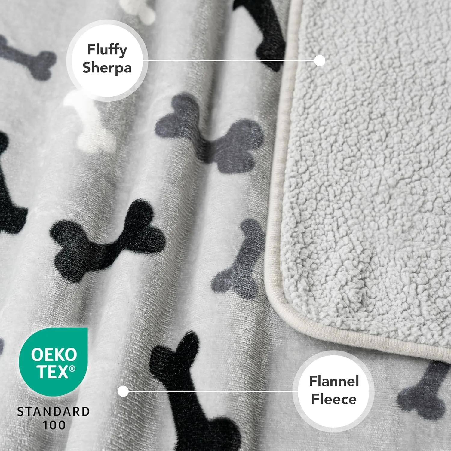 PetAmi Waterproof Dog Blanket Sherpa Fleece, Pet Medium Large Dogs, Reversible Cat Throw Bed Couch Sofa Furniture Protector, Soft Plush Microfiber (Large 40x60, Bone Print Gray), (40x60)