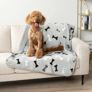 PetAmi Waterproof Dog Blanket Sherpa Fleece, Pet Medium Large Dogs, Reversible Cat Throw Bed Couch Sofa Furniture Protector, Soft Plush Microfiber (Large 40x60, Bone Print Gray), (40x60)