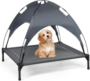 PETSITE Cooling Elevated Dog Bed, Portable Raised Dog Cot Bed with Removable Canopy, Outdoor Pet Hammock Bed for Small, Medium & Large Dogs