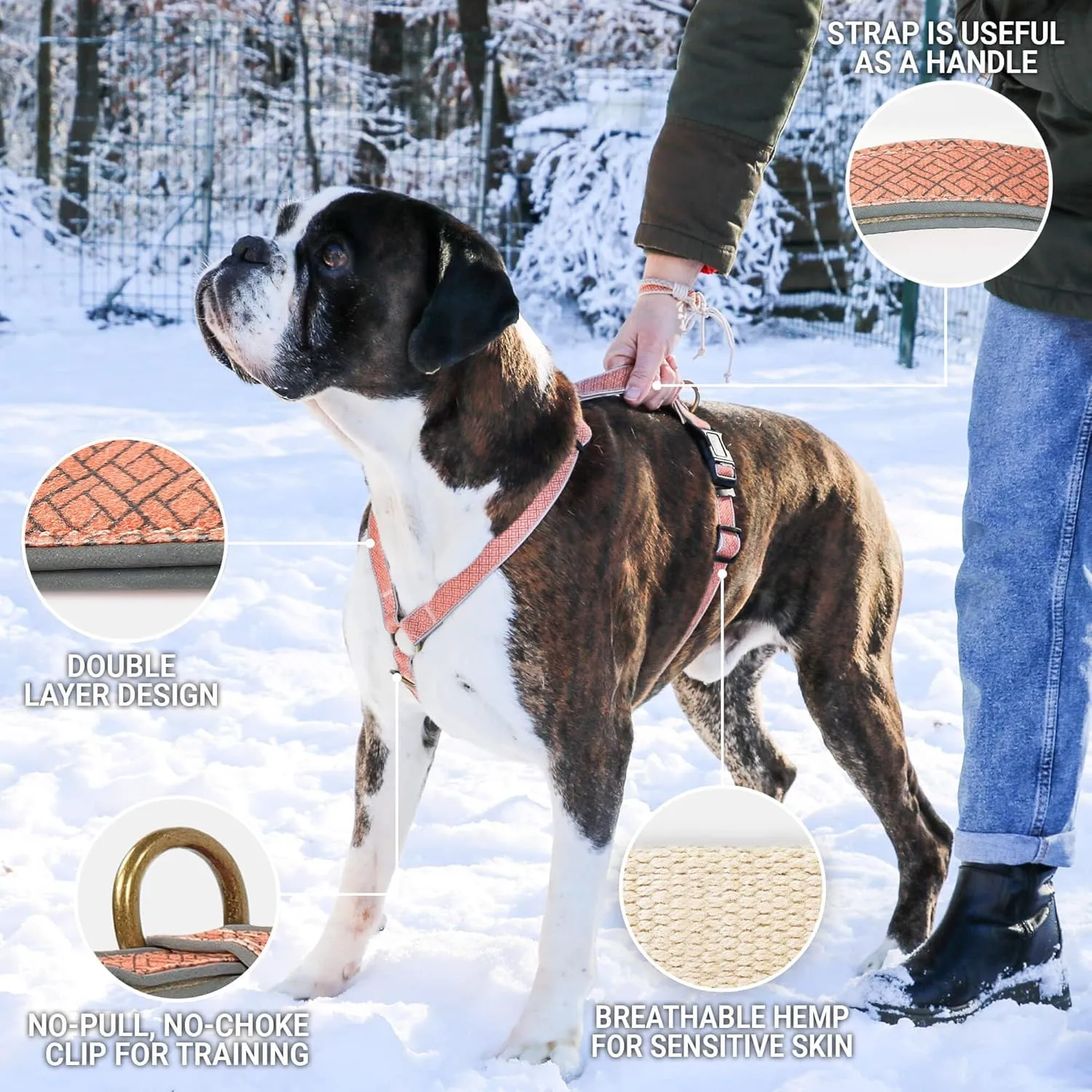 Pettsie No-Pull Dog Harness with Reflective Strips & Matching Bracelet  Adjustable Comfort Fit, Dual Leash Clips, Soft & Durable Hemp, Training & Walking Harness for Small, Medium & Large Dogs