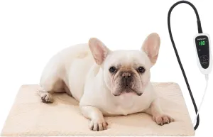 pettycare Pet Heating Pad for Dog Cat, Electric Heating with Steel-Wrapped Cord, 25-Level Timer & 11-Level Temperature Indoor Warming Pads Easy Clean for Puppy Cat Dog L 22x18inch, Beige
