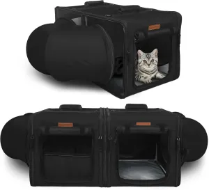 PETUX 2-in-1 Cat Carrier for 2 Small Cats and Dogs, 28"x14"x14" Collapsible Cat Travel Carriers with Little Box, Portable Soft Pet Carrier with Tunnels and Hammock for Gift, Indoor, Outdoor (Black)