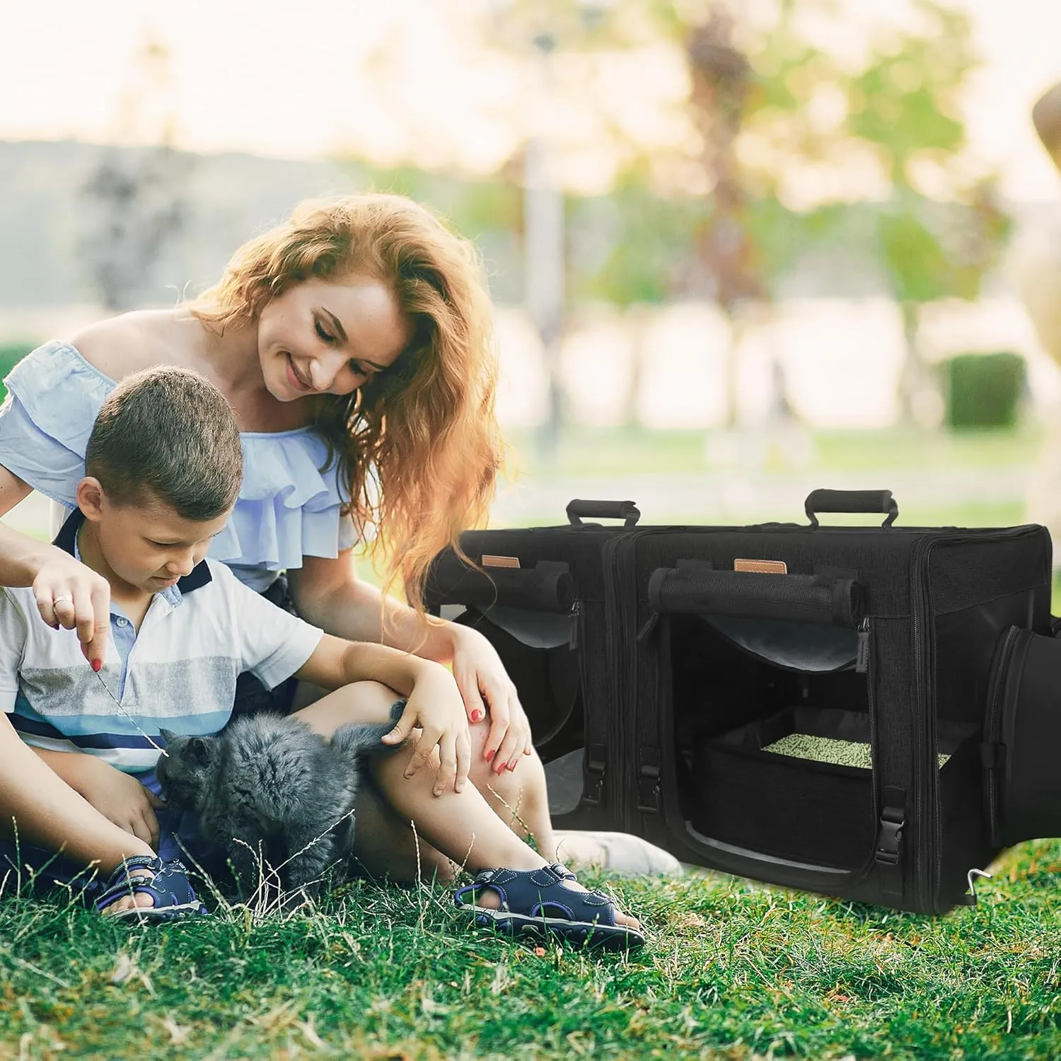 PETUX Collapsible Cat Carrier for 2 Cats, 2-in-1 Portable Pet Carrier for Small Dogs, Soft Cat Travel Carriers with Little Box, Tunnels and Hammock for Gift, Indoor, Outdoor (34"x17"x17", Black)