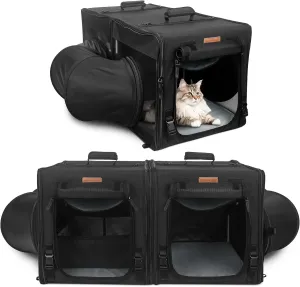 PETUX Collapsible Cat Carrier for 2 Cats, 2-in-1 Portable Pet Carrier for Small Dogs, Soft Cat Travel Carriers with Little Box, Tunnels and Hammock for Gift, Indoor, Outdoor (34"x17"x17", Black)