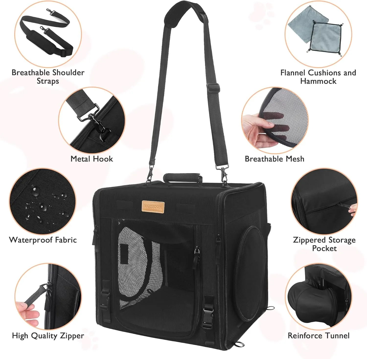 PETUX Collapsible Cat Carrier for 2 Cats, 2-in-1 Portable Pet Carrier for Small Dogs, Soft Cat Travel Carriers with Little Box, Tunnels and Hammock for Gift, Indoor, Outdoor (34"x17"x17", Black)