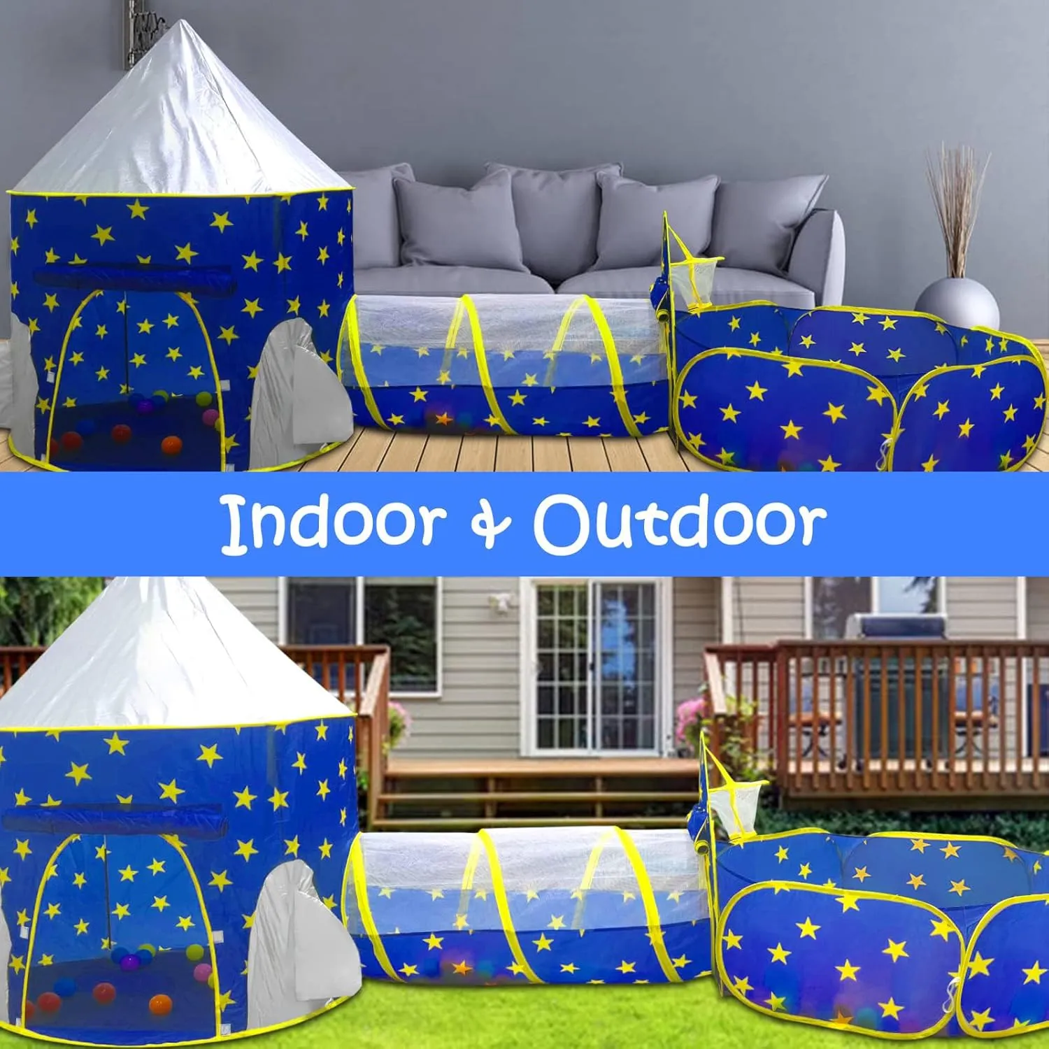 PigPigPen 3pc Kids Play Tent for Boys with Ball Pit, Crawl Tunnel, Princess Tents for Toddlers, Baby Space World Playhouse Toys, Boys Indoor& Outdoor Play House, Perfect Kids Gifts