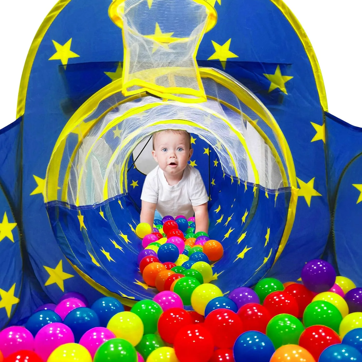 PigPigPen 3pc Kids Play Tent for Boys with Ball Pit, Crawl Tunnel, Princess Tents for Toddlers, Baby Space World Playhouse Toys, Boys Indoor& Outdoor Play House, Perfect Kids Gifts