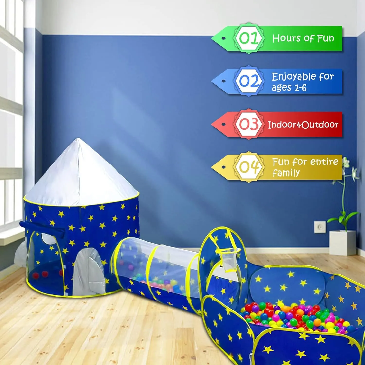 PigPigPen 3pc Kids Play Tent for Boys with Ball Pit, Crawl Tunnel, Princess Tents for Toddlers, Baby Space World Playhouse Toys, Boys Indoor& Outdoor Play House, Perfect Kids Gifts