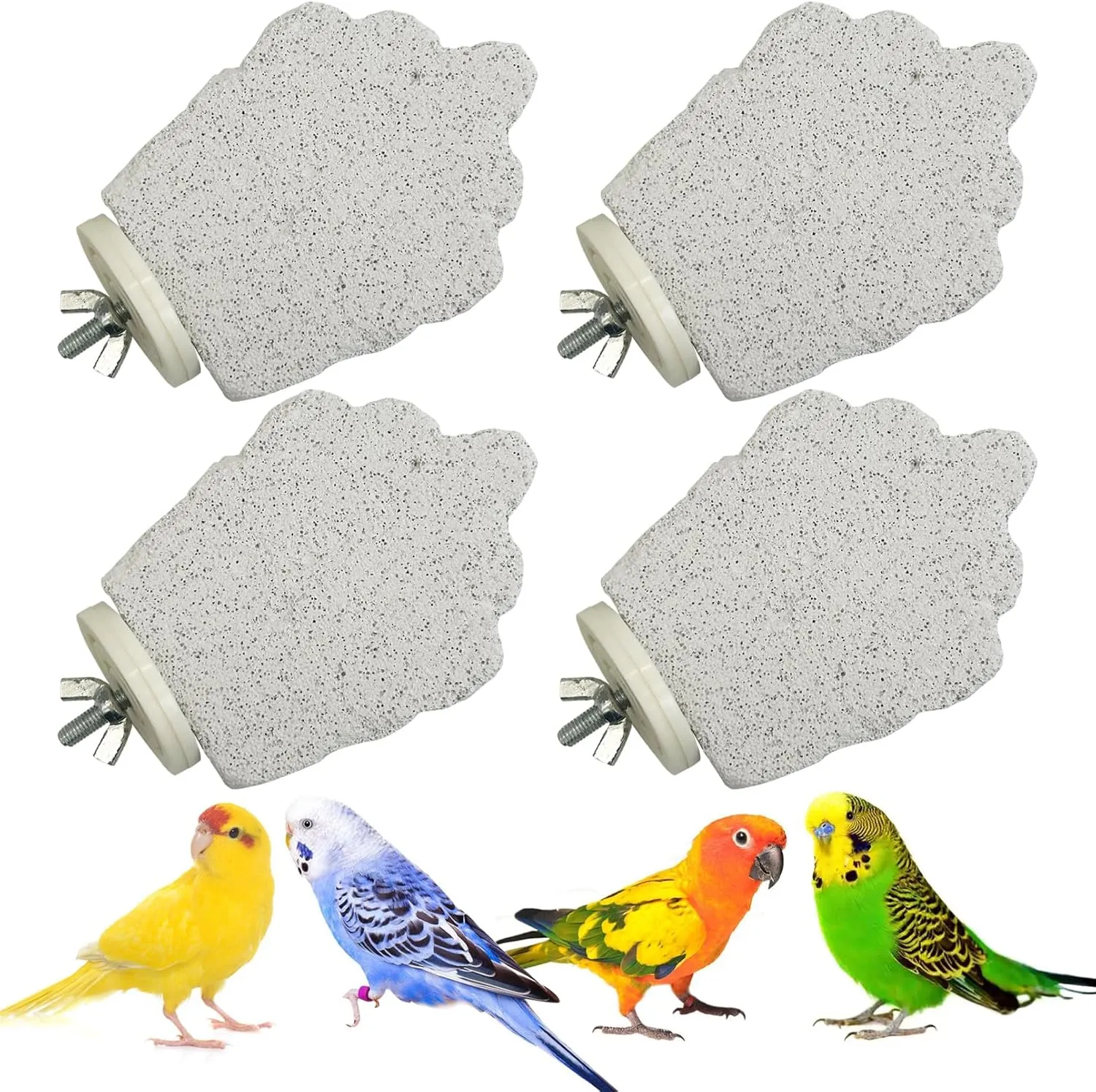 PINVNBY 4 PCS Bird Perches Calcium Parrot Perch Stand Bird Beak Grinding Stone Foot Claws Trimmer Parrot Chewing Toys Bird Cage Accessories for Budgie Cockatiel Conure Lovebird Finch