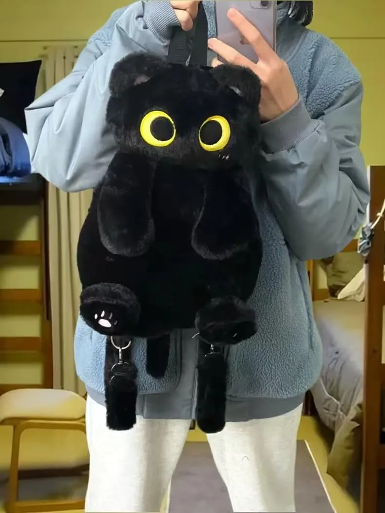 Plush Backpack,Cat Bag,Stuffed Animal Backpack,Cute Cartoon backpack,Plush Bag (A-Black Cat)