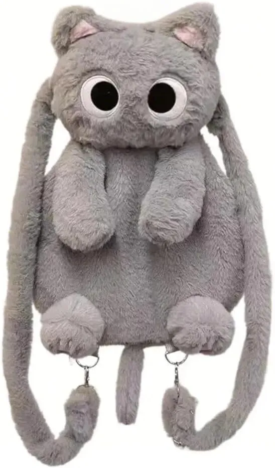 Plush Backpack,Cat Bag,Stuffed Animal Backpack,Cute Cartoon backpack,Plush Bag (C-Gray Cat)