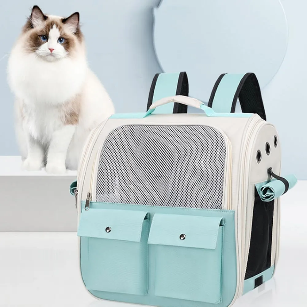 Portable and Breathable Backpack for Outdoor use pet Backpack with Large Capacity cat cage and Spacecraft (Blue)