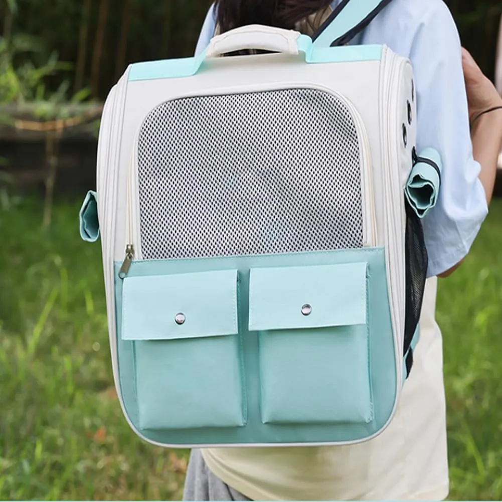 Portable and Breathable Backpack for Outdoor use pet Backpack with Large Capacity cat cage and Spacecraft (Blue)