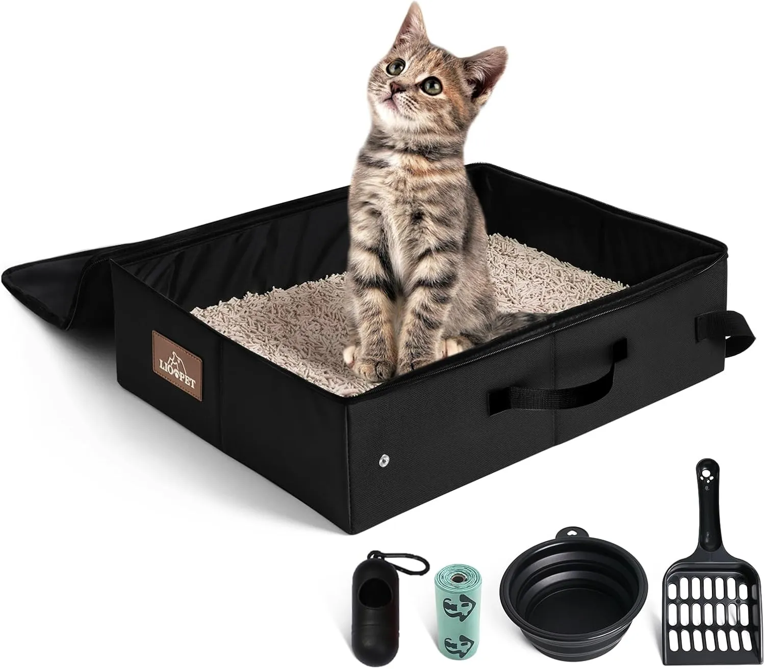 Portable cat Litter Box, Leak Proof, Foldable, 16x12x4.3in Black,Perfect for Hotel Stays and Road Trips