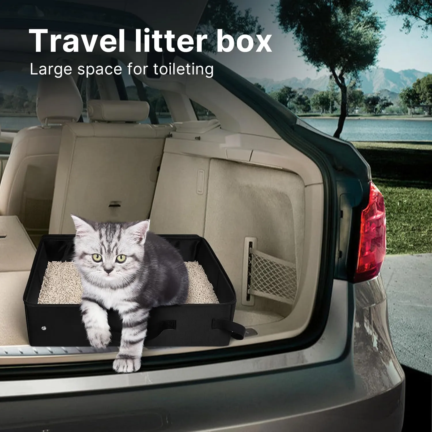 Portable cat Litter Box, Leak Proof, Foldable, 16x12x4.3in Black,Perfect for Hotel Stays and Road Trips