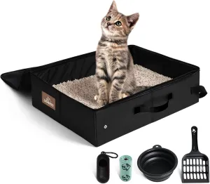 Portable cat Litter Box, Leak Proof, Foldable, 16x12x4.3in Black,Perfect for Hotel Stays and Road Trips