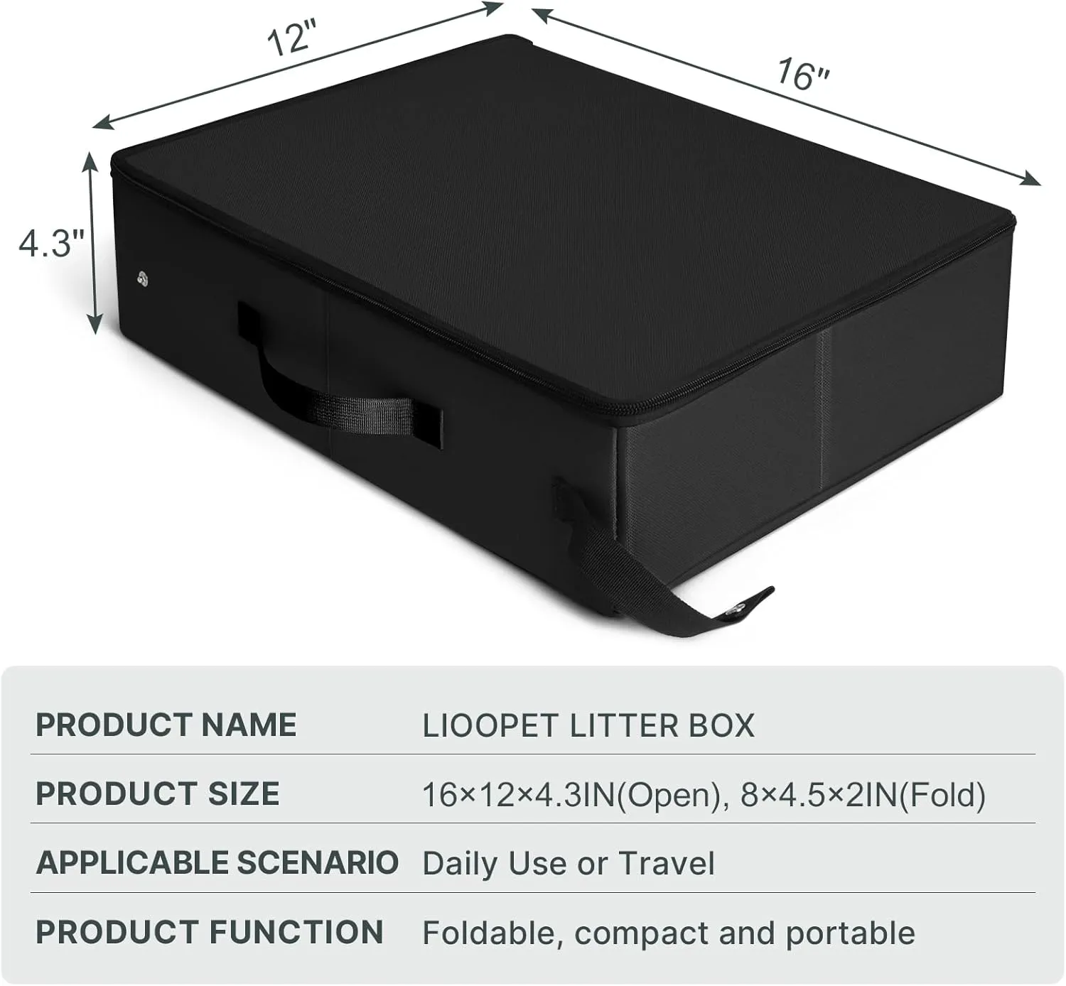 Portable cat Litter Box, Leak Proof, Foldable, 16x12x4.3in Black,Perfect for Hotel Stays and Road Trips