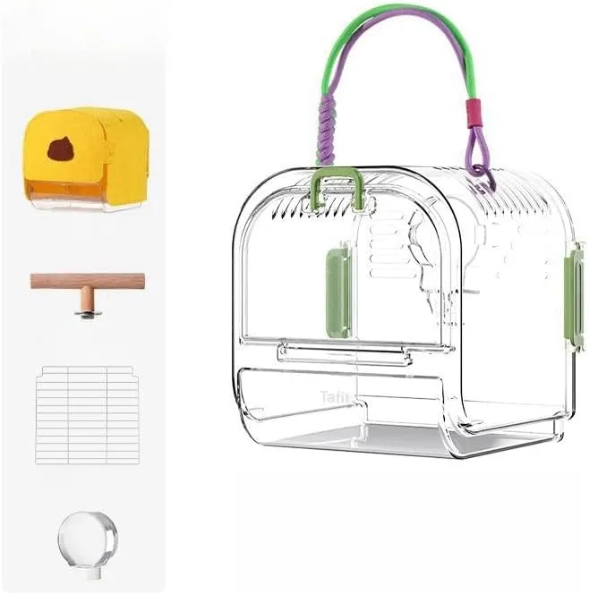Portable Plastic Bird Cages Lightweight Waterproof Ventilated Travel Bird Cage for Pets Ideal for Outdoor Use Easy to Carry Bird Carrier Perfect for Small Birds and Budgies (Green)