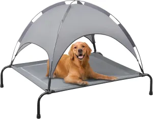 PRAISUN XL Outdoor Dog Bed with Canopy, Elevated Dog Bed, Textilene Mesh, Metal Frame for Indoors, Outdoors, Lawn, Dark Grey