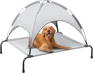PRAISUN XL Outdoor Dog Bed with Canopy, Elevated Dog Bed, Textilene Mesh, Metal Frame for Indoors, Outdoors, Lawn, Sliver Grey