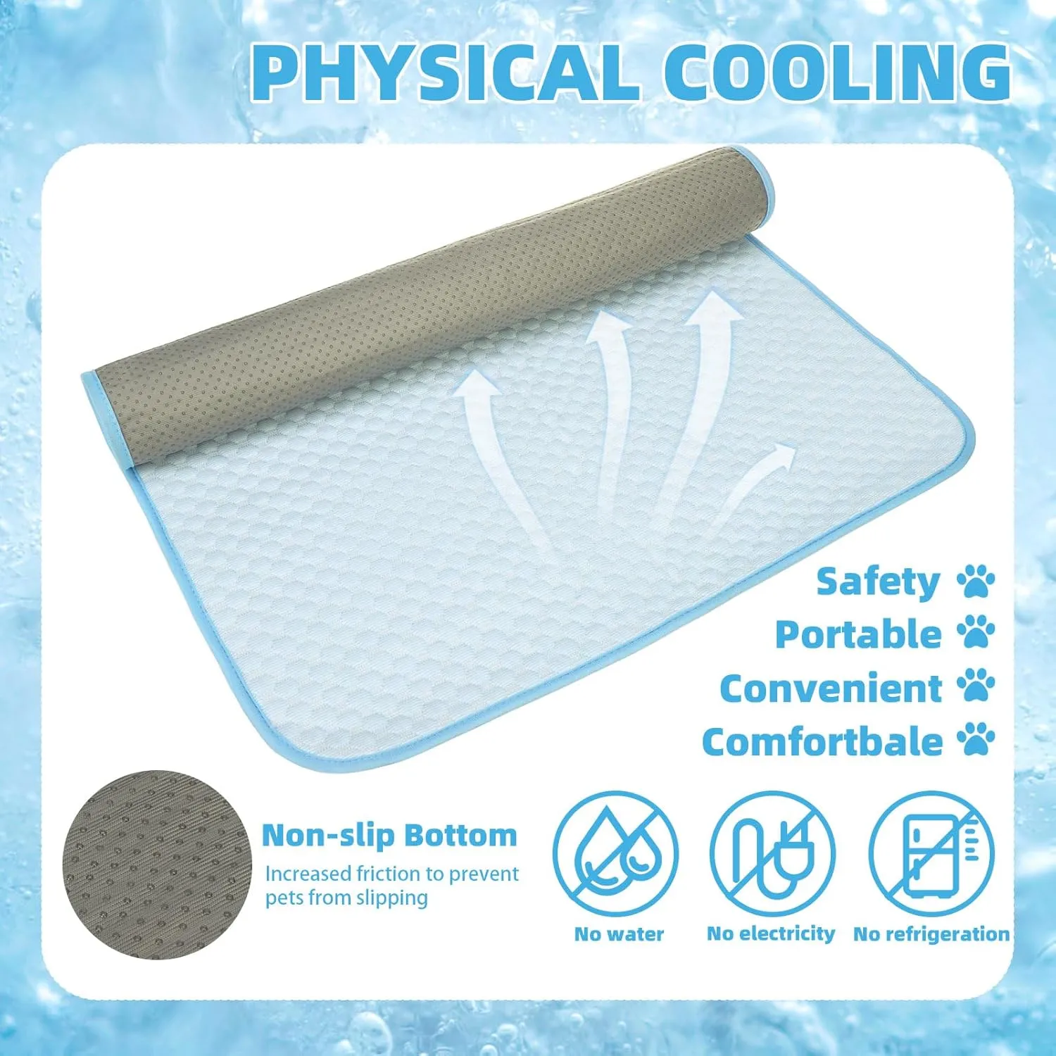 PUPTECK Upgraded Dog Cooling Mat Ice Silk Self Cool Pad for Small Medium Large Dogs and Cats, Non-Slip Pet Bed for Summer or Hot Days Sleeping, Washable & Portable, Solid Light Blue, XL(28"x47")