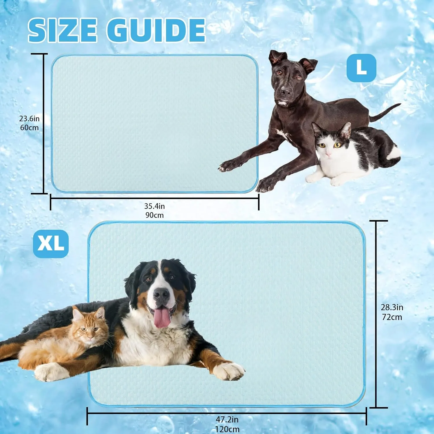 PUPTECK Upgraded Dog Cooling Mat Ice Silk Self Cool Pad for Small Medium Large Dogs and Cats, Non-Slip Pet Bed for Summer or Hot Days Sleeping, Washable & Portable, Solid Light Blue, XL(28"x47")