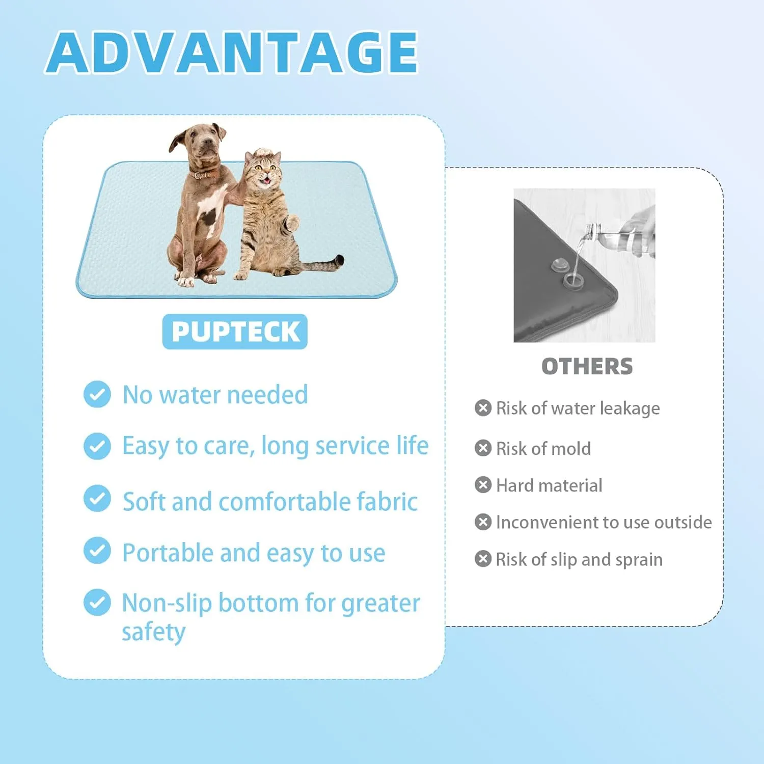 PUPTECK Upgraded Dog Cooling Mat Ice Silk Self Cool Pad for Small Medium Large Dogs and Cats, Non-Slip Pet Bed for Summer or Hot Days Sleeping, Washable & Portable, Solid Light Blue, XL(28"x47")