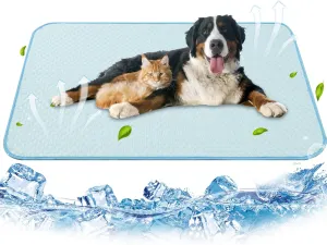 PUPTECK Upgraded Dog Cooling Mat Ice Silk Self Cool Pad for Small Medium Large Dogs and Cats, Non-Slip Pet Bed for Summer or Hot Days Sleeping, Washable & Portable, Solid Light Blue, XL(28"x47")