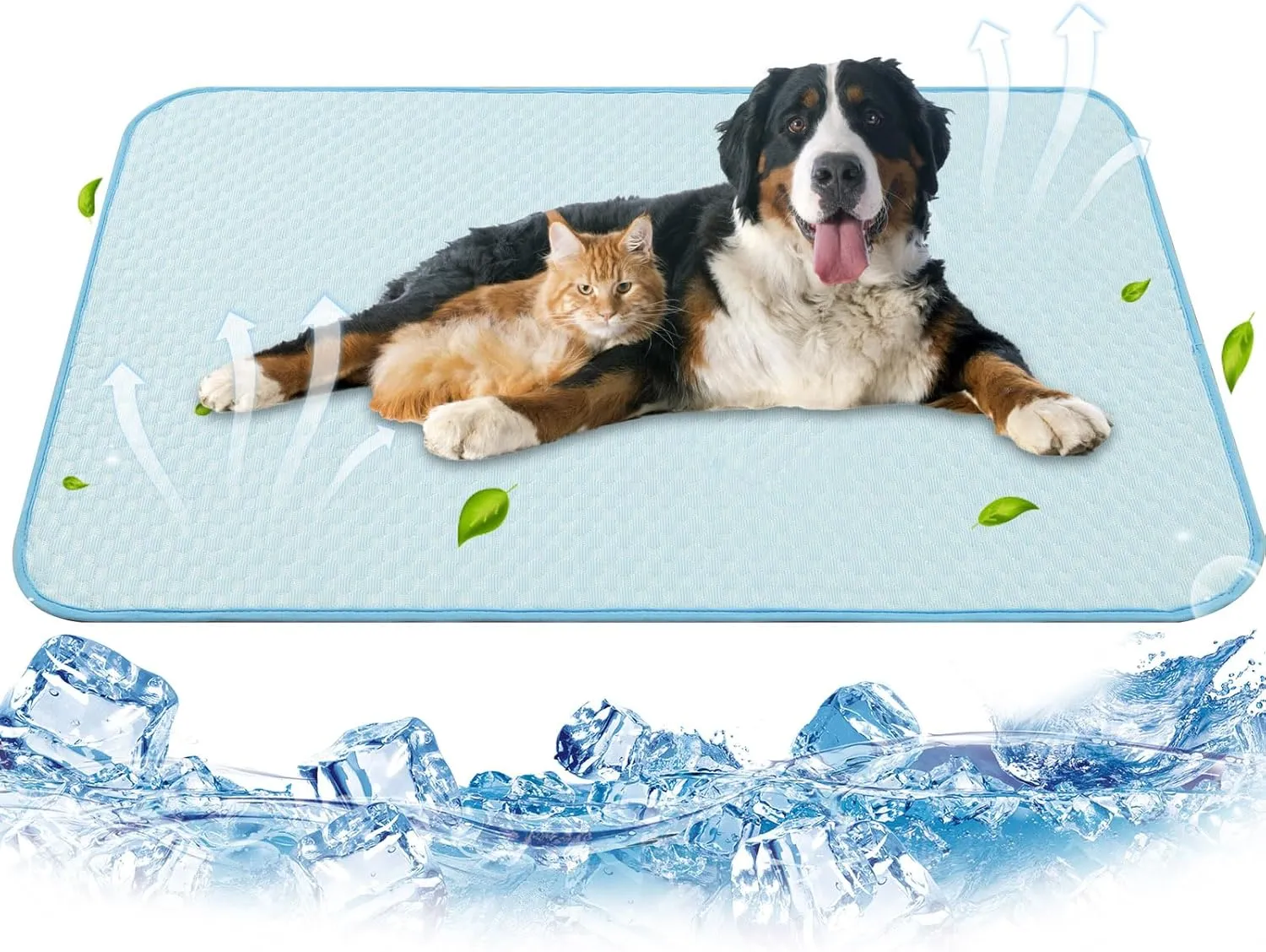 PUPTECK Upgraded Dog Cooling Mat Ice Silk Self Cool Pad for Small Medium Large Dogs and Cats, Non-Slip Pet Bed for Summer or Hot Days Sleeping, Washable & Portable, Solid Light Blue, XL(28"x47")
