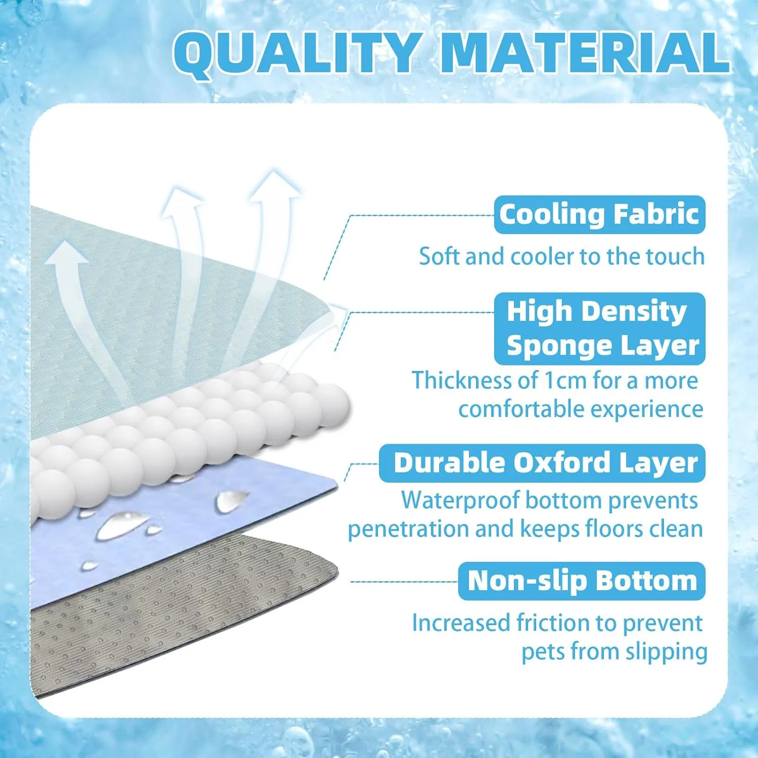 PUPTECK Upgraded Dog Cooling Mat Ice Silk Self Cool Pad for Small Medium Large Dogs and Cats, Non-Slip Pet Bed for Summer or Hot Days Sleeping, Washable & Portable, Solid Light Blue, XL(28"x47")