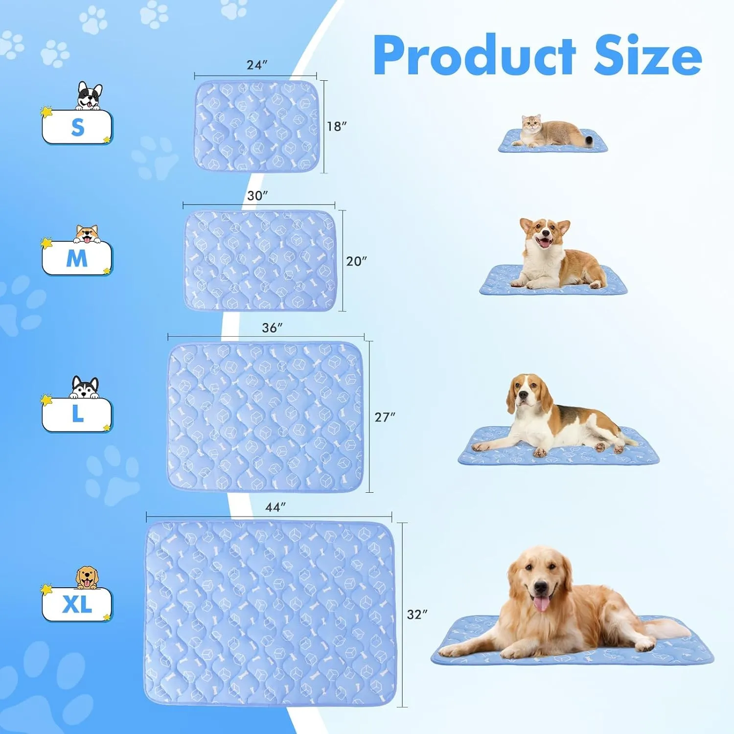 Rywell Dog Cooling Mat 2.0, 36 * 27 Thicken Cooling Mat for Large Dog, Internal Waterproof& Endothermic Color Changing Arc-Chill Cool Fiber(QMAX>0.5) for Pet in Summer, Washable, Non-Toxic