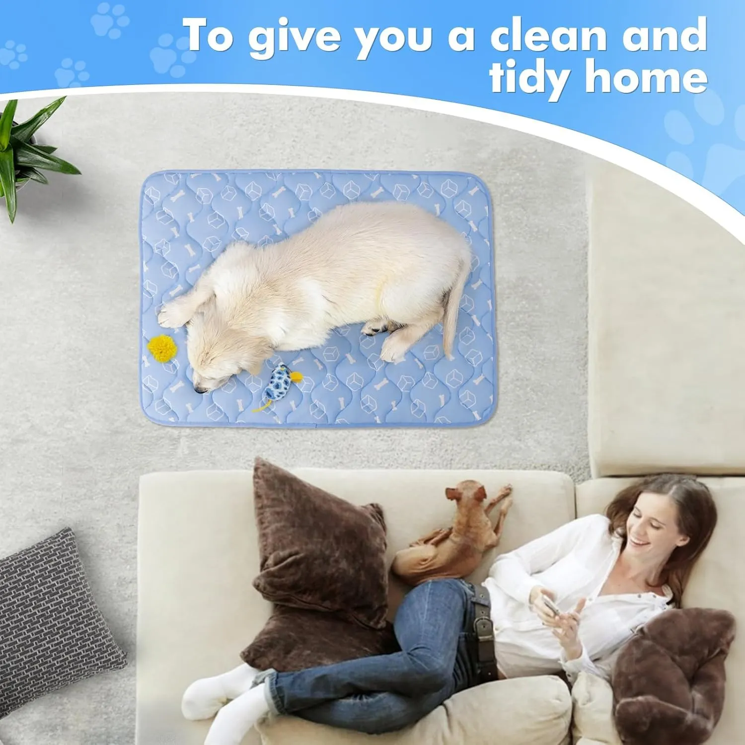 Rywell Dog Cooling Mat 2.0, 36 * 27 Thicken Cooling Mat for Large Dog, Internal Waterproof& Endothermic Color Changing Arc-Chill Cool Fiber(QMAX>0.5) for Pet in Summer, Washable, Non-Toxic
