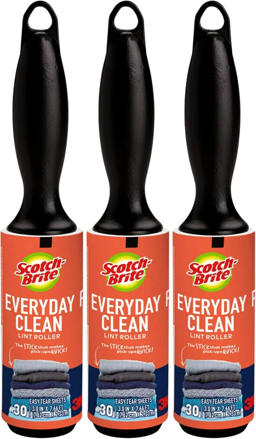 Scotch 3M Mini Lint Rollers 3-Pack (30 Sheets Each), Travel-Size Sticky Lint Removers for Clothes, Furniture and Pet Hair