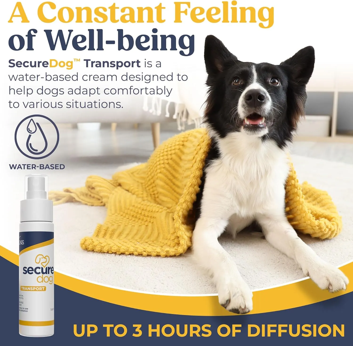 Secure Dog Transport, Water Based Calming Travel Spray, Naturally Supports Calm and Wellbeing Helping Relieve Any Feeling of Anxiety or Stress