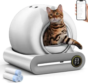 Self Cleaning Litter Box, Automatic Cat Robot for Multiple Cats, Large Litter Box with 3 Rolls Waste Bags, App Control, Negative ion Deodorization