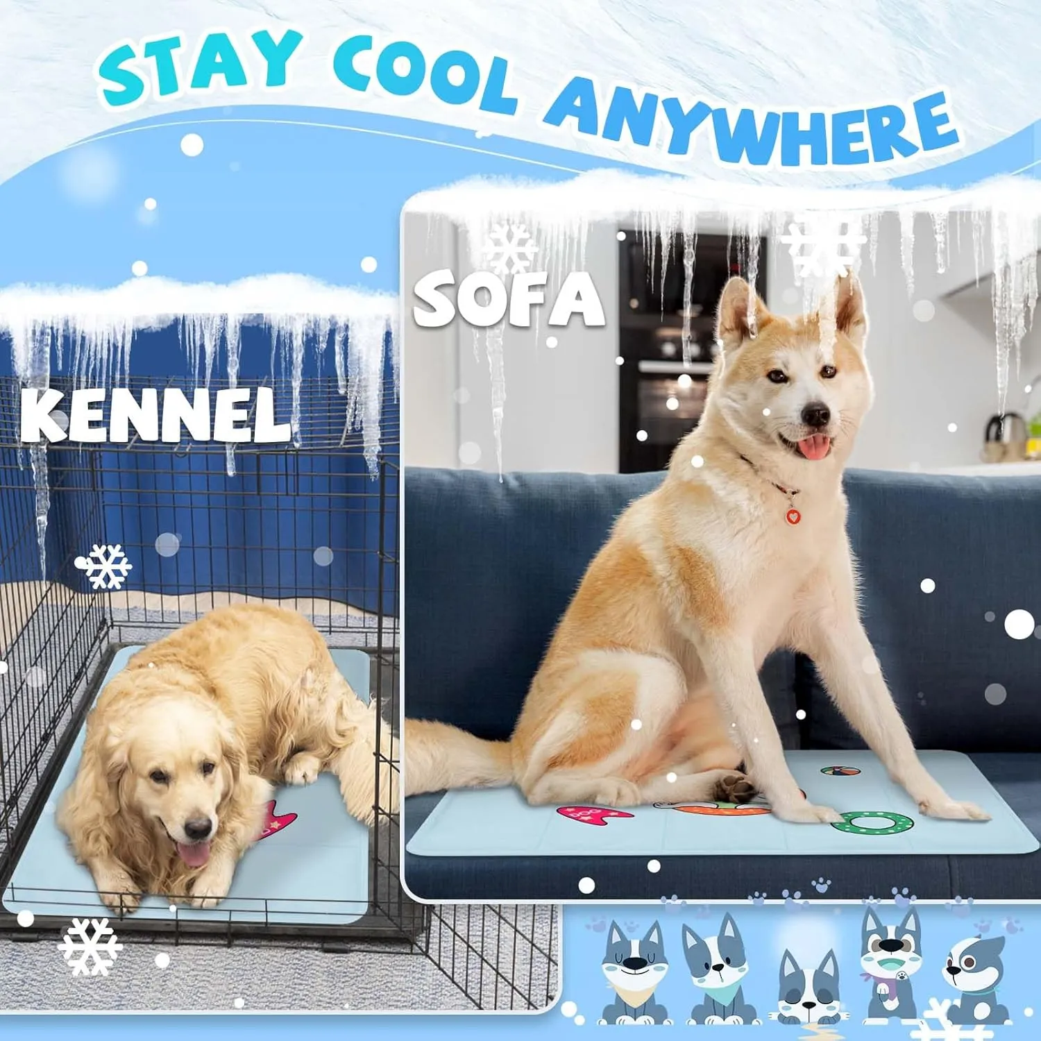 Self Cooling Dog Mat, Washable & Portable Pet Cool Mats for Indoor Or Outdoor, Non-Toxic Polymer Gel Sleep Mat Pad, Summer Cooling Pad for Small Medium Large Dogs