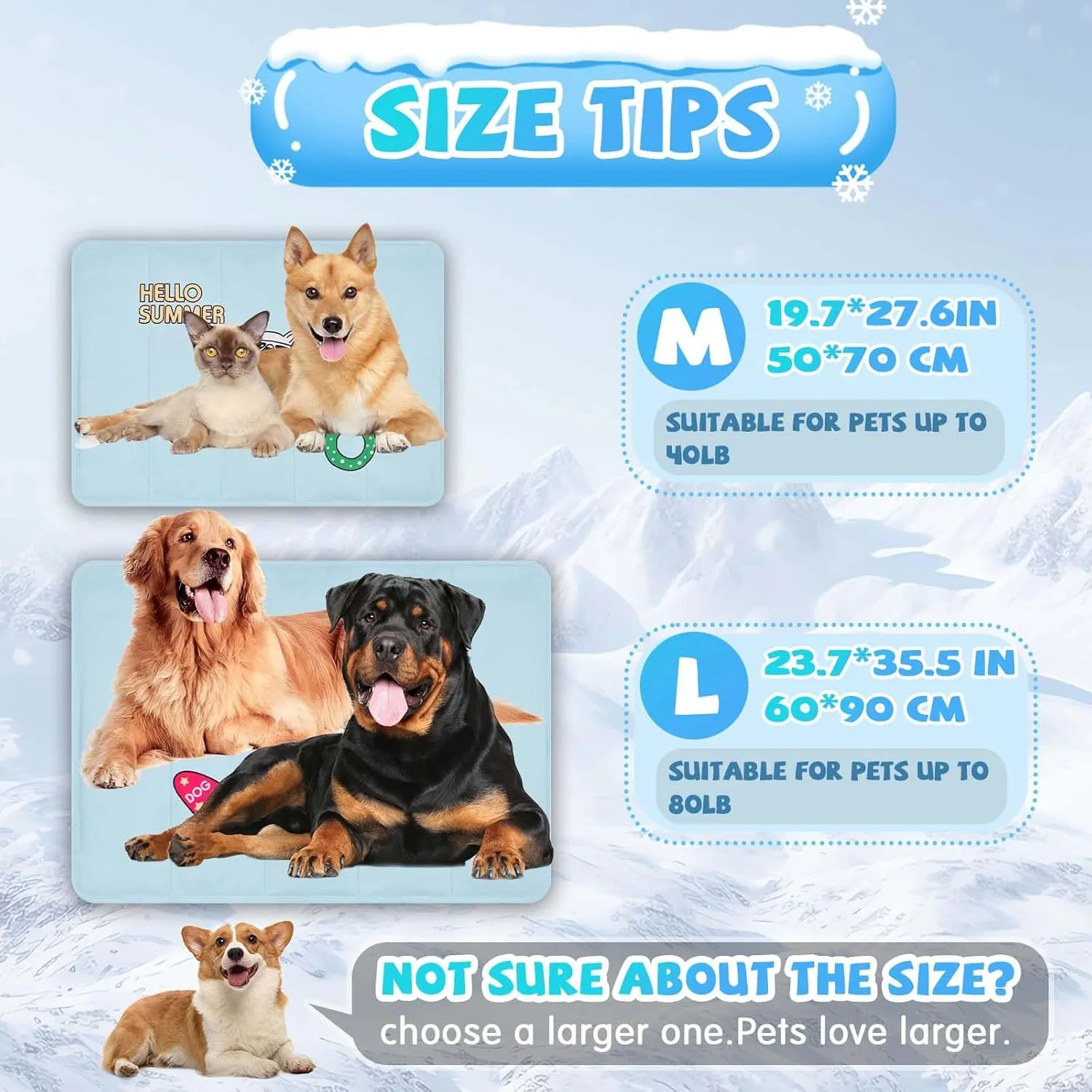 Self Cooling Dog Mat, Washable & Portable Pet Cool Mats for Indoor Or Outdoor, Non-Toxic Polymer Gel Sleep Mat Pad, Summer Cooling Pad for Small Medium Large Dogs