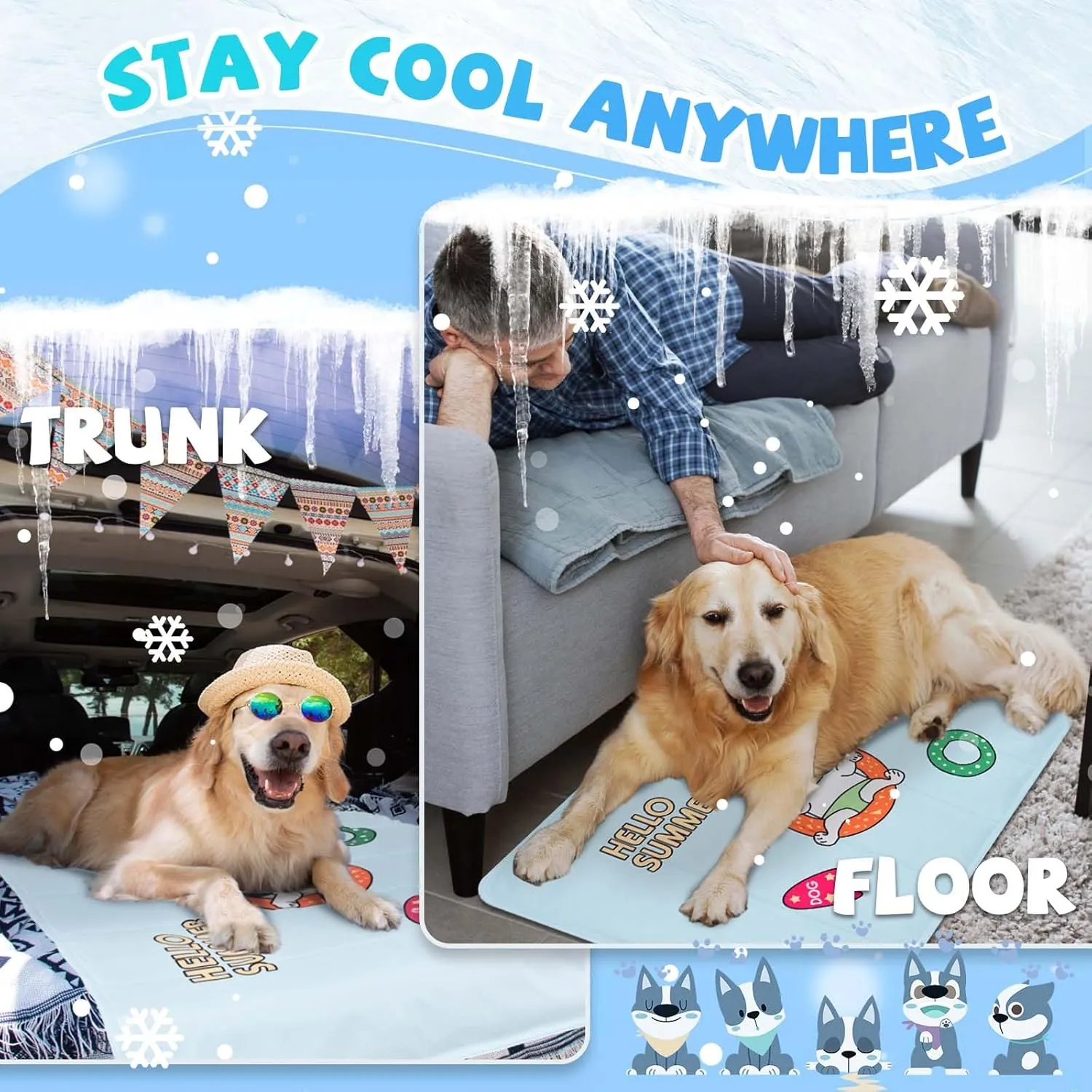 Self Cooling Dog Mat, Washable & Portable Pet Cool Mats for Indoor Or Outdoor, Non-Toxic Polymer Gel Sleep Mat Pad, Summer Cooling Pad for Small Medium Large Dogs