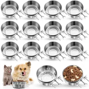 Silkfly 14 Pcs Pet Dog Food Water Bowl Hanging Stainless Steel Bowls with Clamp Holder Detectable Cats Dog Crate Water Bowl Non Spill Metal Feeder for Cage Kennel (4.72 x 1.97 Inch)